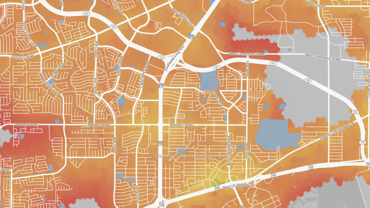 Transit Grade map of Meadow Village, San Antonio, TX