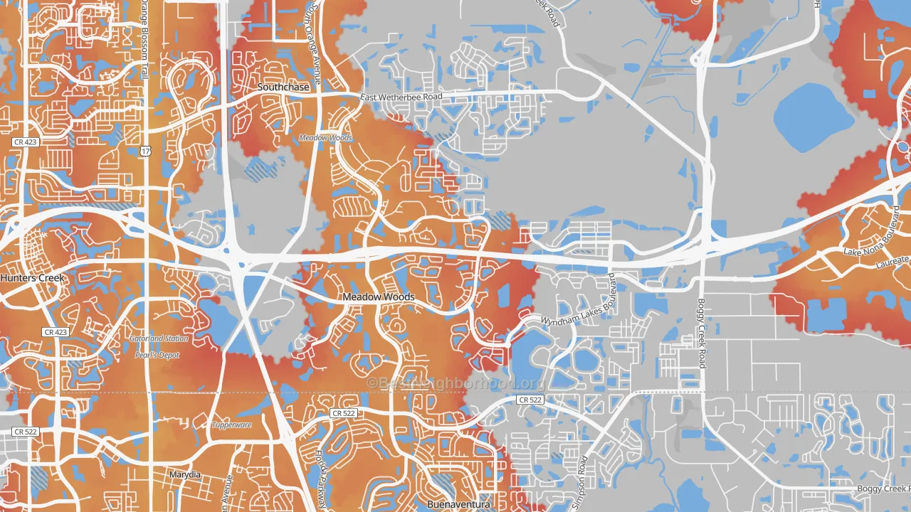 Transit Grade map of Meadow Woods, FL