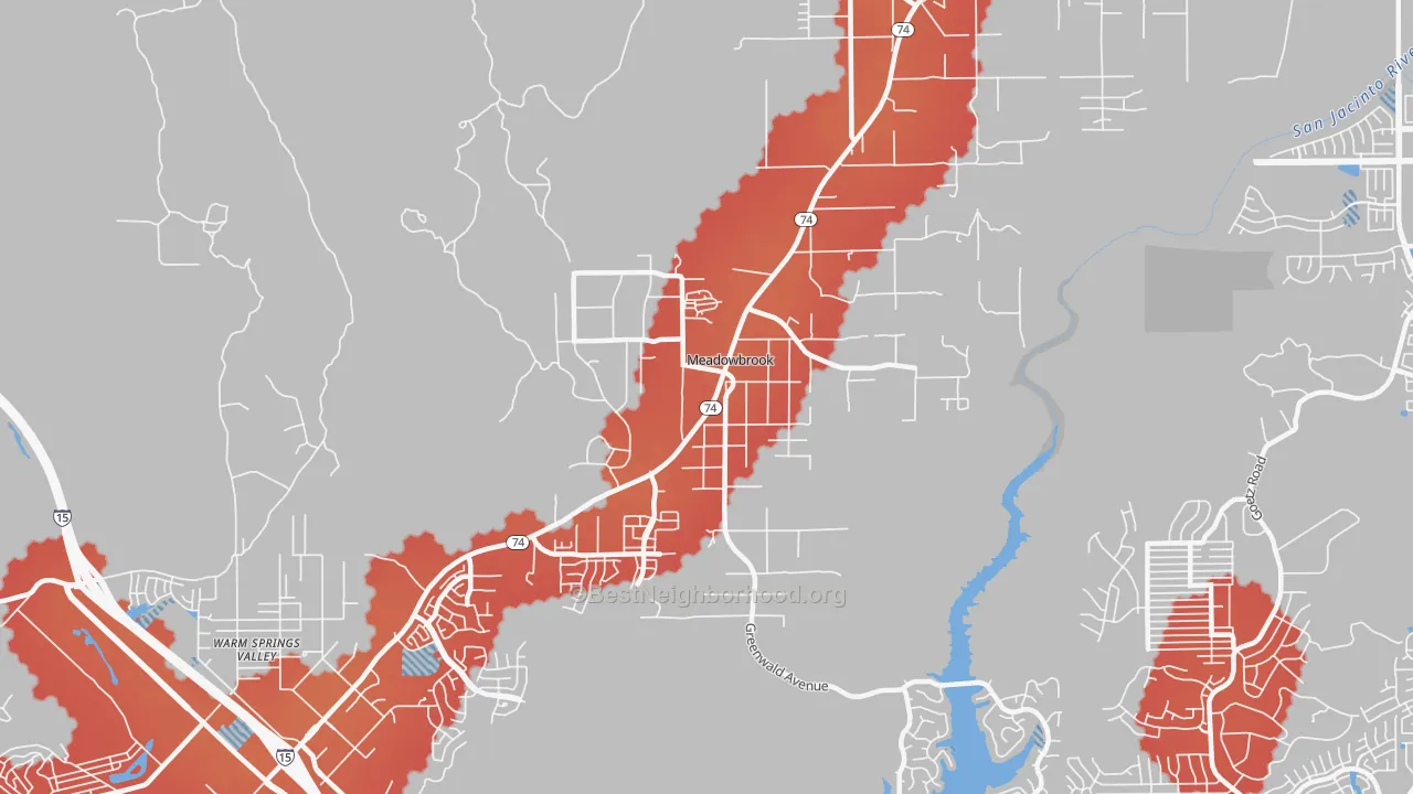 Transit Grade map of Meadowbrook, CA