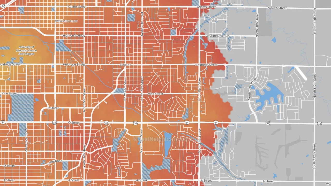 Transit Grade map of Meadowlane, Lincoln, NE