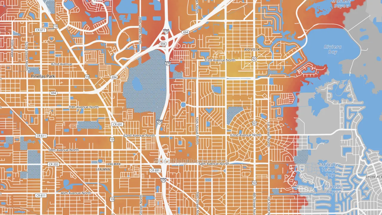 Transit Grade map of Meadowlawn, St. Petersburg, FL