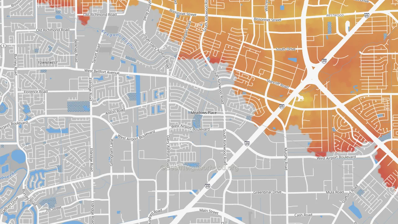 Transit Grade map of Meadows Place, TX