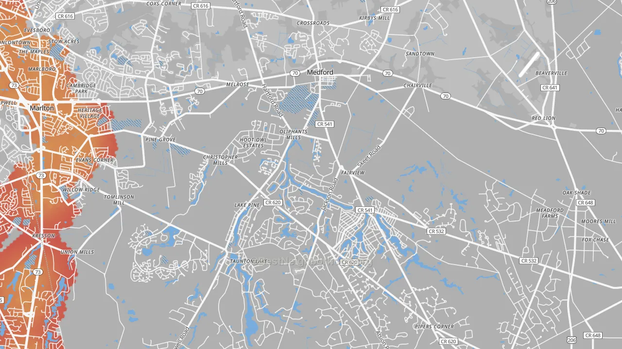 Transit Grade map of Medford, NJ