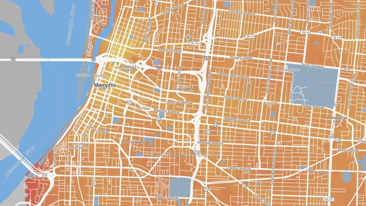 Transit Grade map of Medical District, Memphis, TN