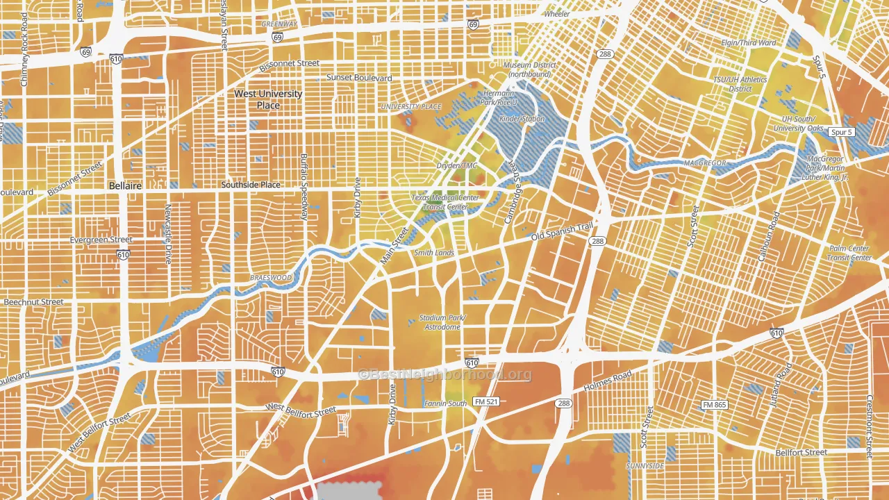 Transit Grade map of Medical, Houston, TX