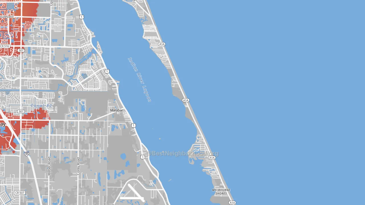 Transit Grade map of Melbourne Beach, FL