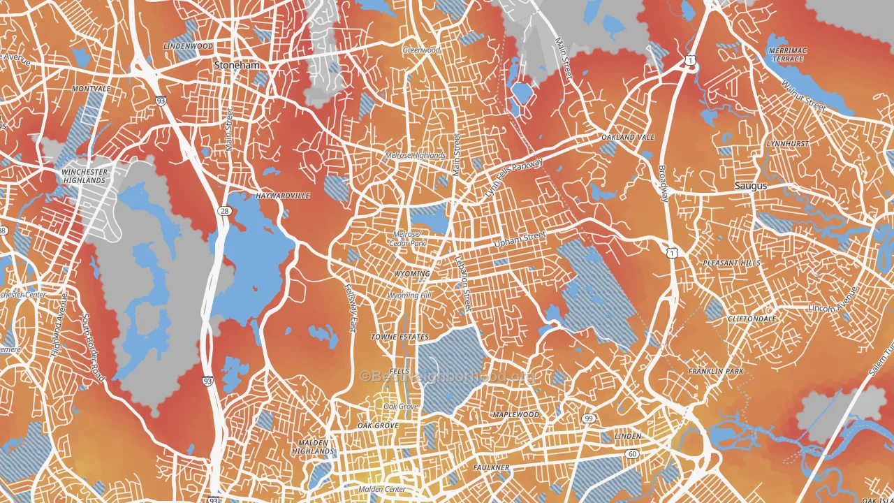 Transit Grade map of Melrose, MA