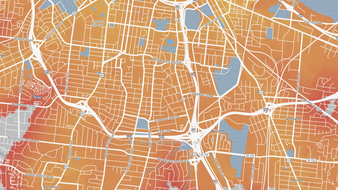 Transit Grade map of Melrose, Nashville, TN