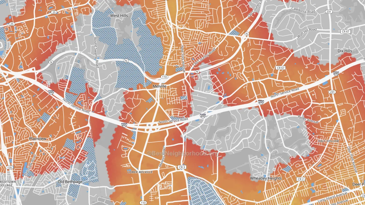 Transit Grade map of Melville, NY