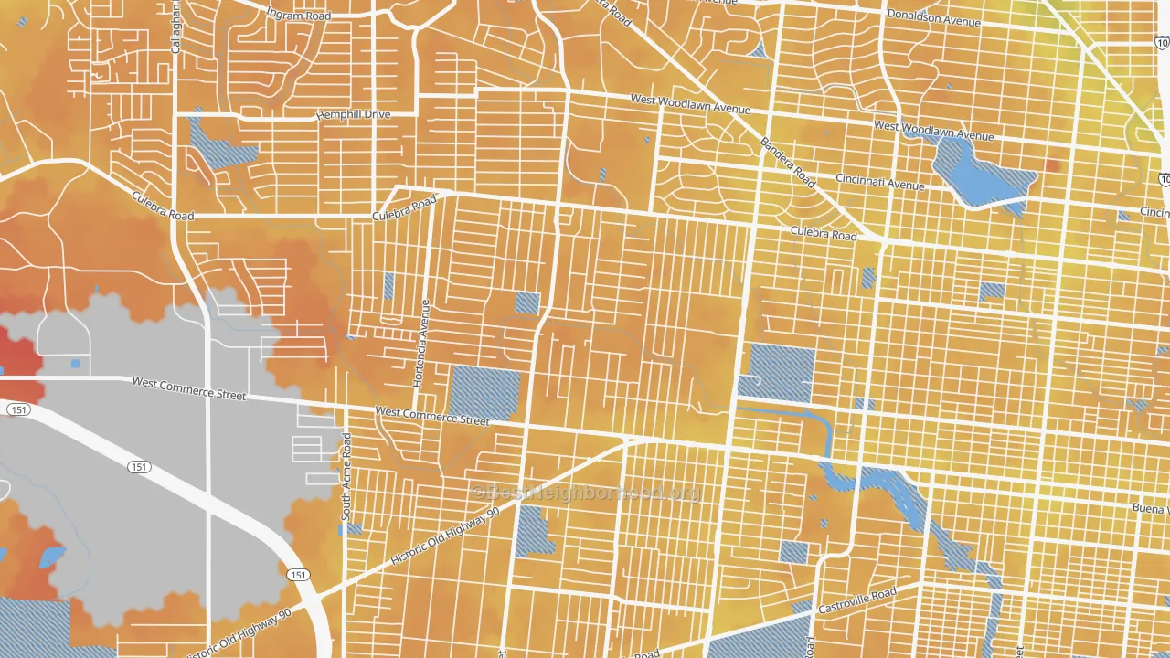 Transit Grade map of Memorial Heights, San Antonio, TX