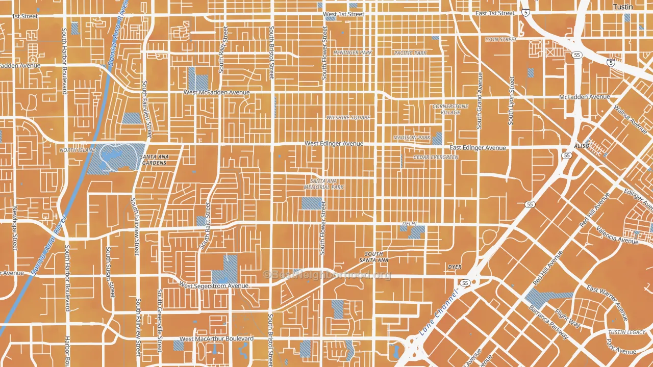 Transit Grade map of Memorial Park, Santa Ana, CA