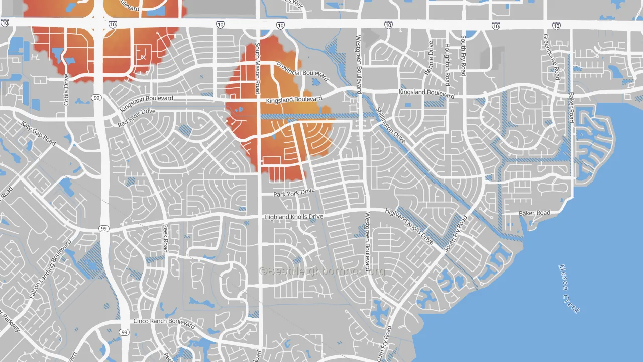Transit Grade map of Memorial Parkway, Katy, TX