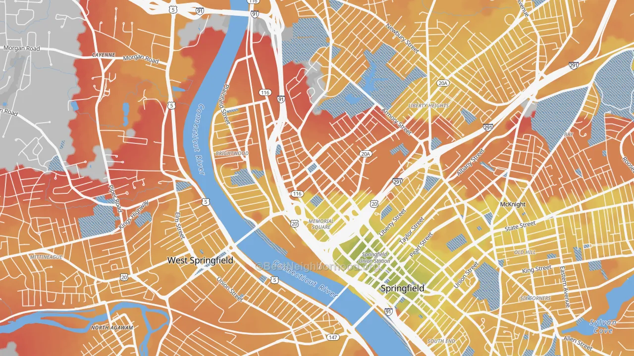 Transit Grade map of Memorial Square, Springfield, MA
