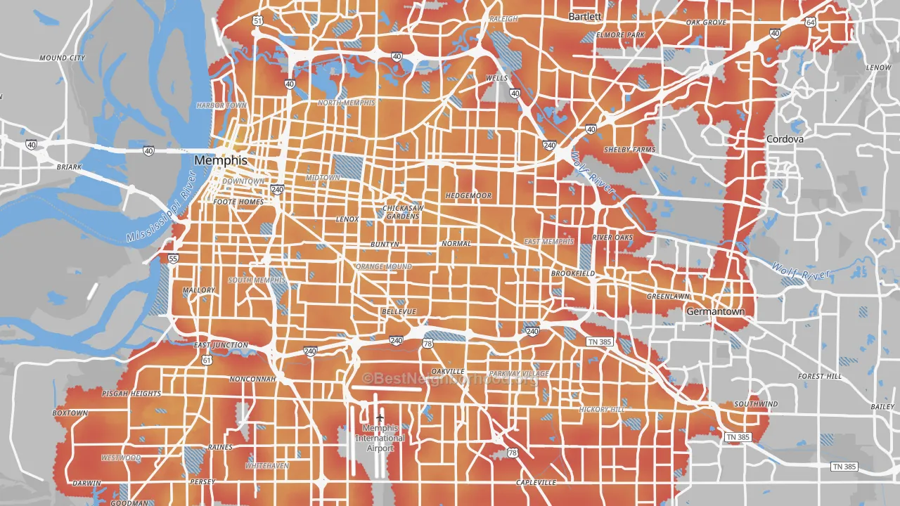 Transit Grade map of Memphis, TN