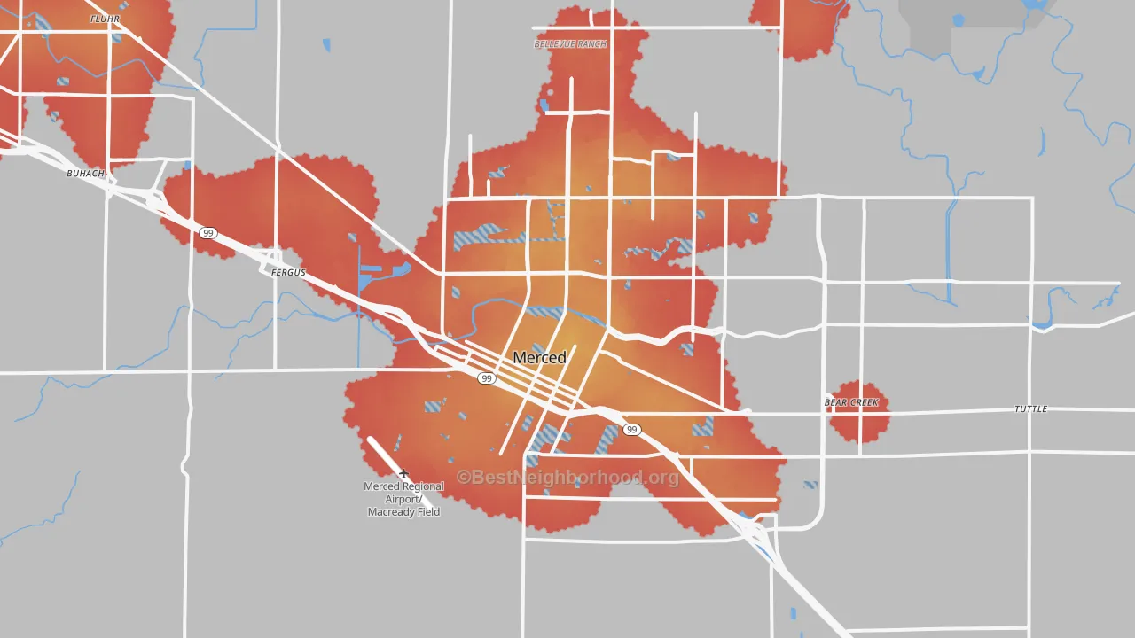 Transit Grade map of Merced, CA