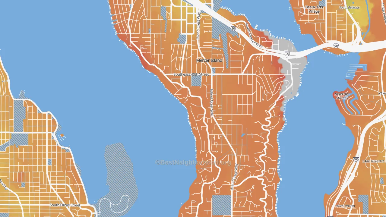 Transit Grade map of Mercer Heights, Mercer Island, WA
