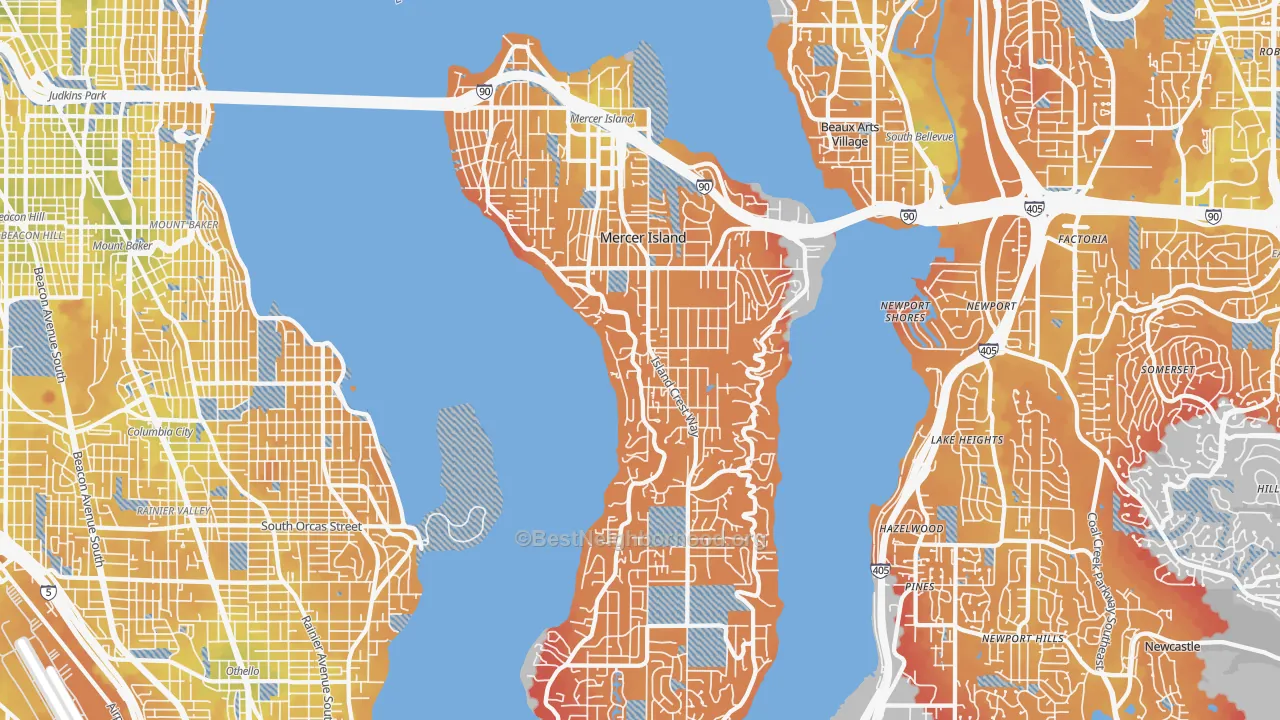 Transit Grade map of Mercer Island, WA