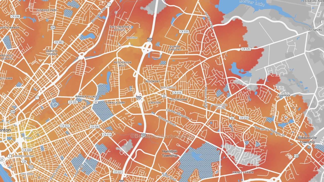 Transit Grade map of Mercerville, NJ