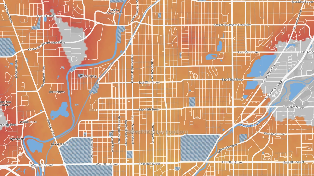 Transit Grade map of Meridian-Kessler, Indianapolis, IN