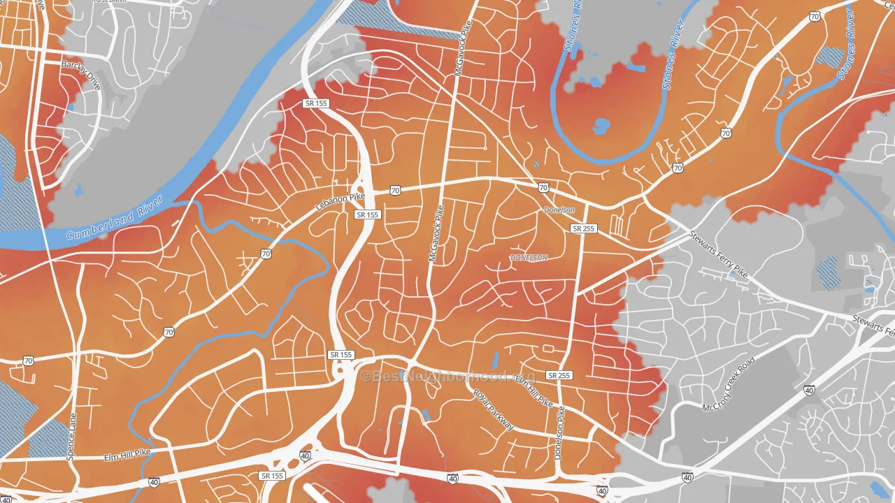 Transit Grade map of Merry Oaks, Nashville, TN