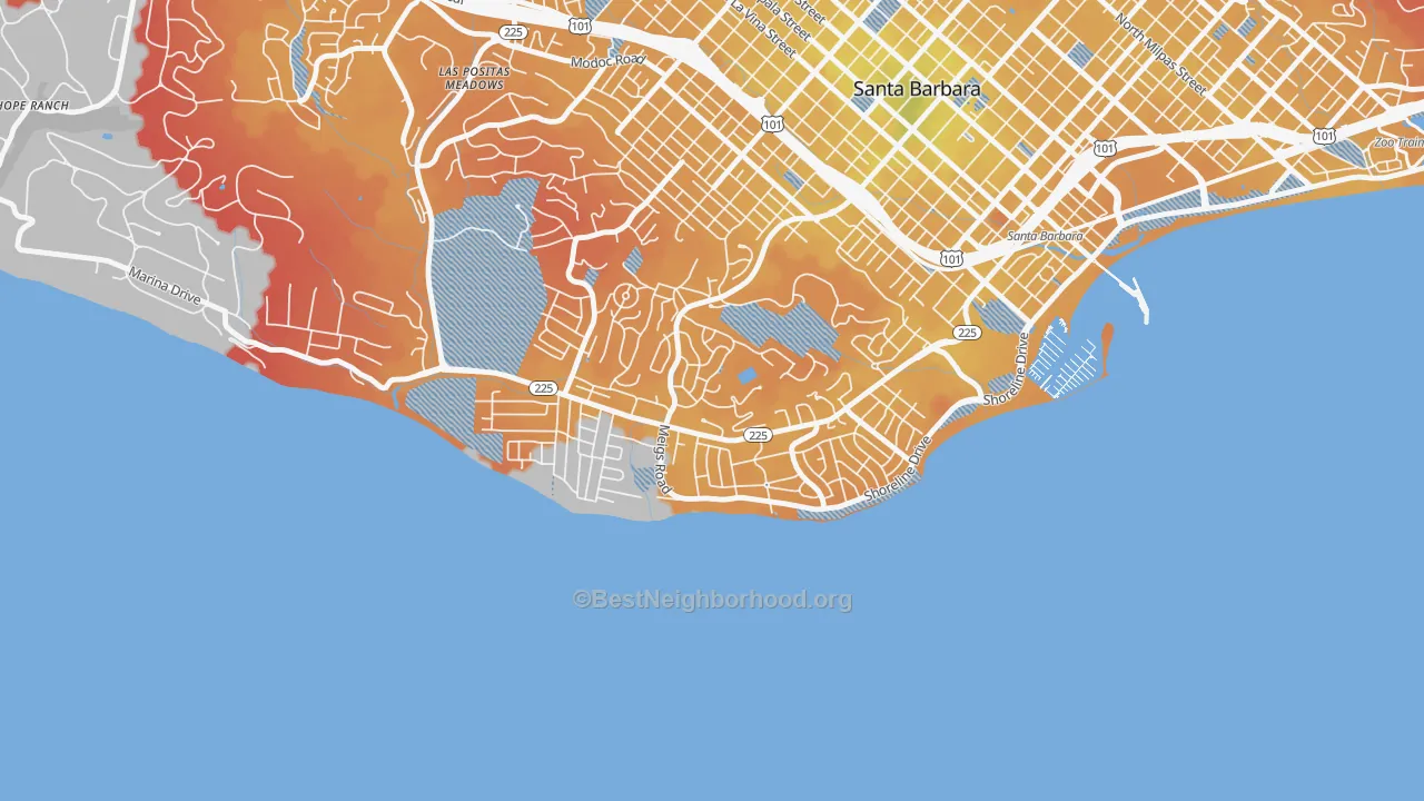 Transit Grade map of Mesa, Santa Barbara, CA