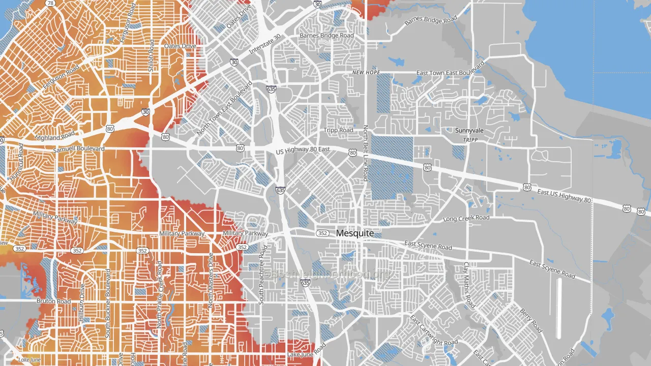 Transit Grade map of Mesquite, TX