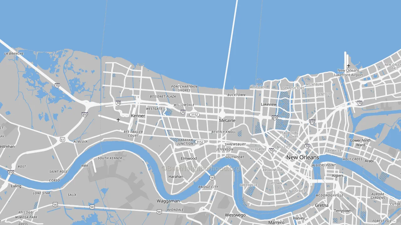 Transit Grade map of Metairie, LA