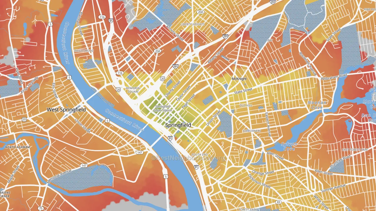 Transit Grade map of Metro Center, Springfield, MA