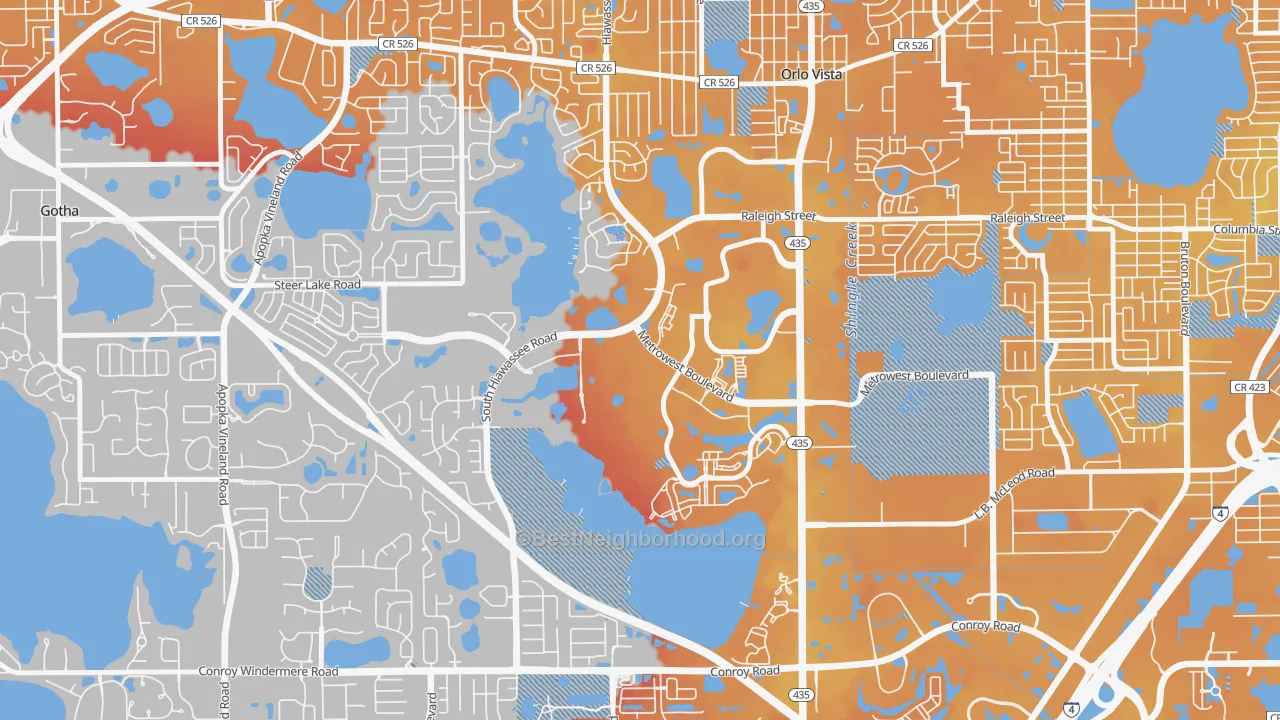 Transit Grade map of Metro West, Orlando, FL