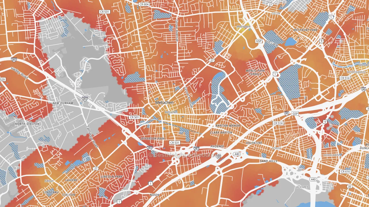 Transit Grade map of Metuchen, NJ