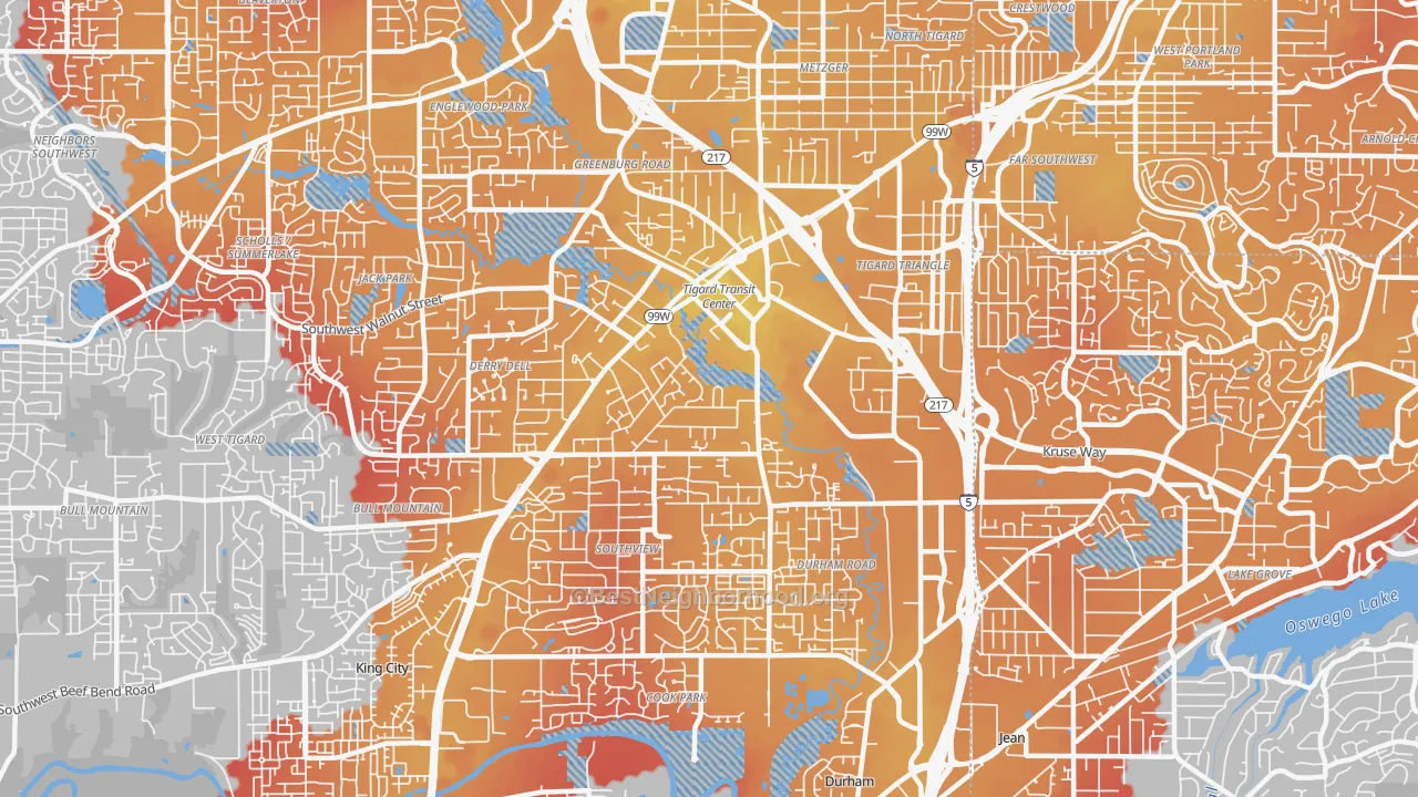 Transit Grade map of Metzger, Tigard, OR
