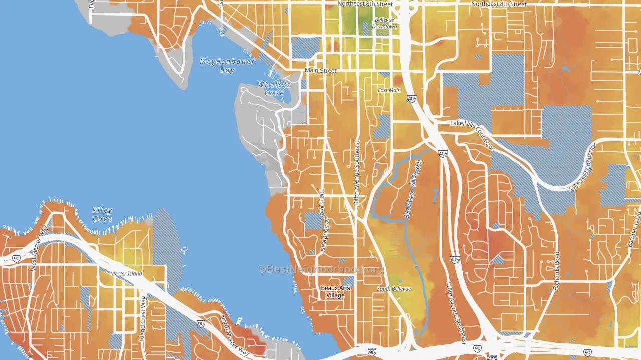 Transit Grade map of Meydenbauer, Bellevue, WA