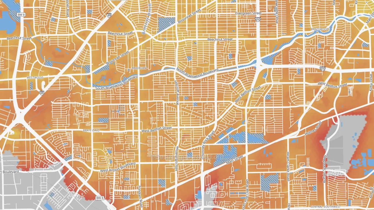 Transit Grade map of Meyerland, Houston, TX