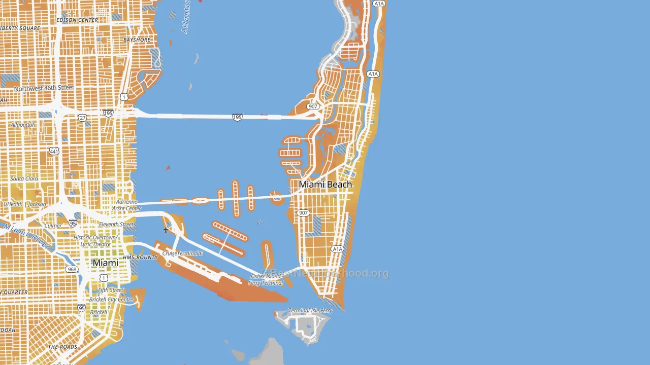 Transit Grade map of Miami Beach, FL