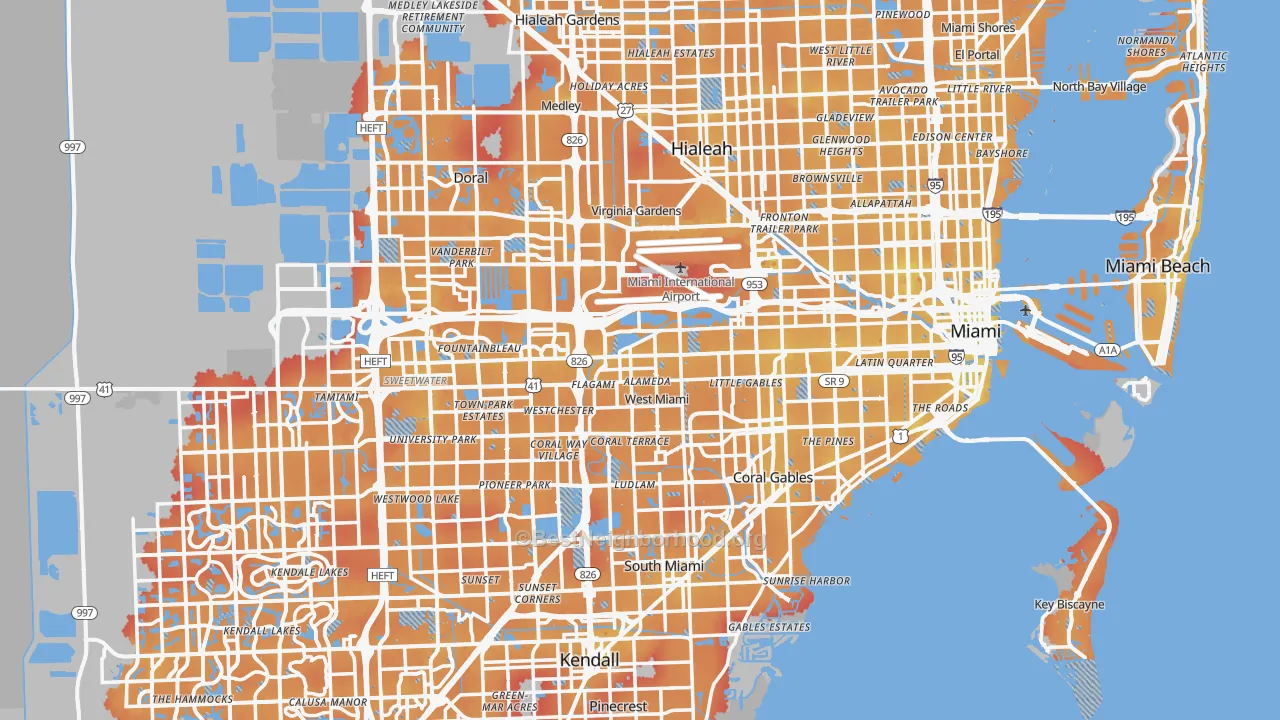 Transit Grade map of Miami-Dade County, FL