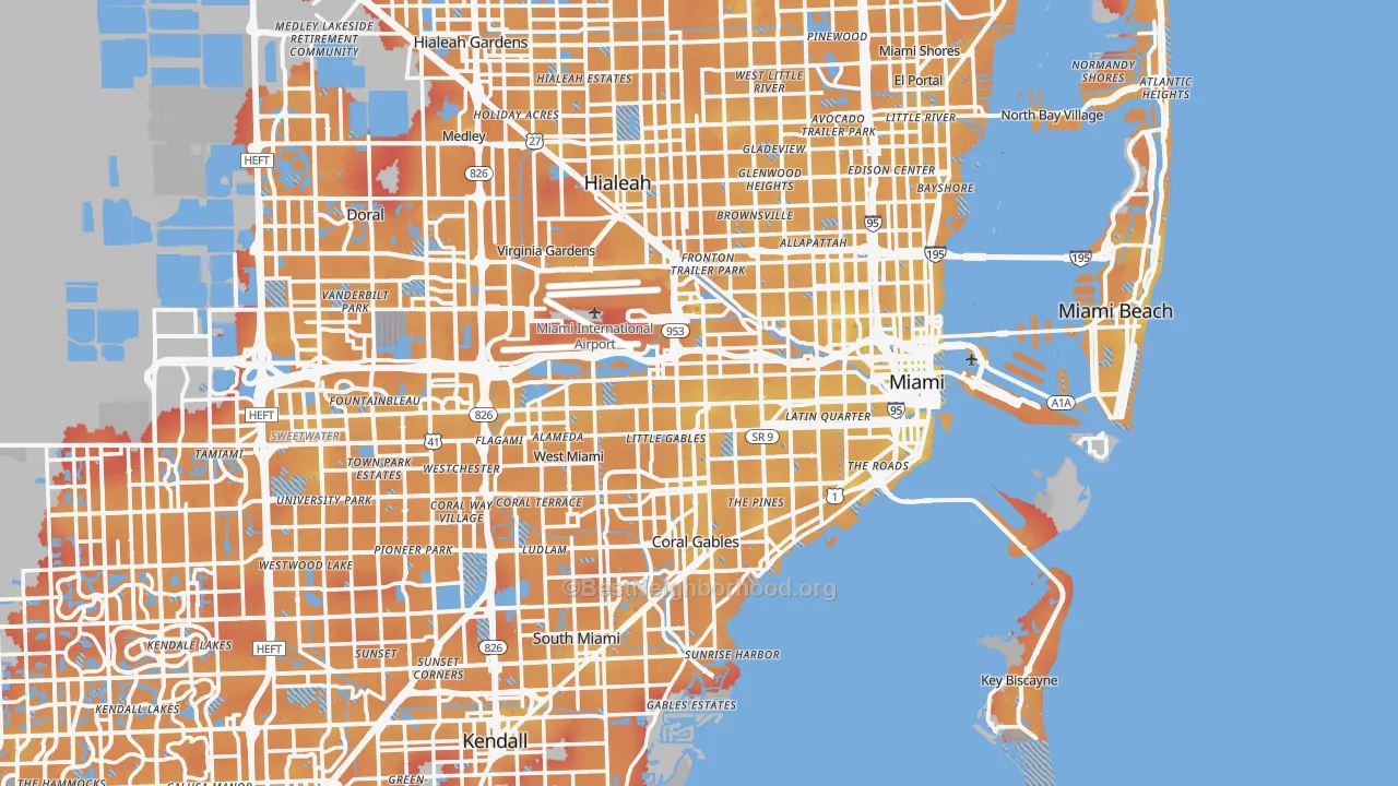 Transit Grade map of Miami, FL