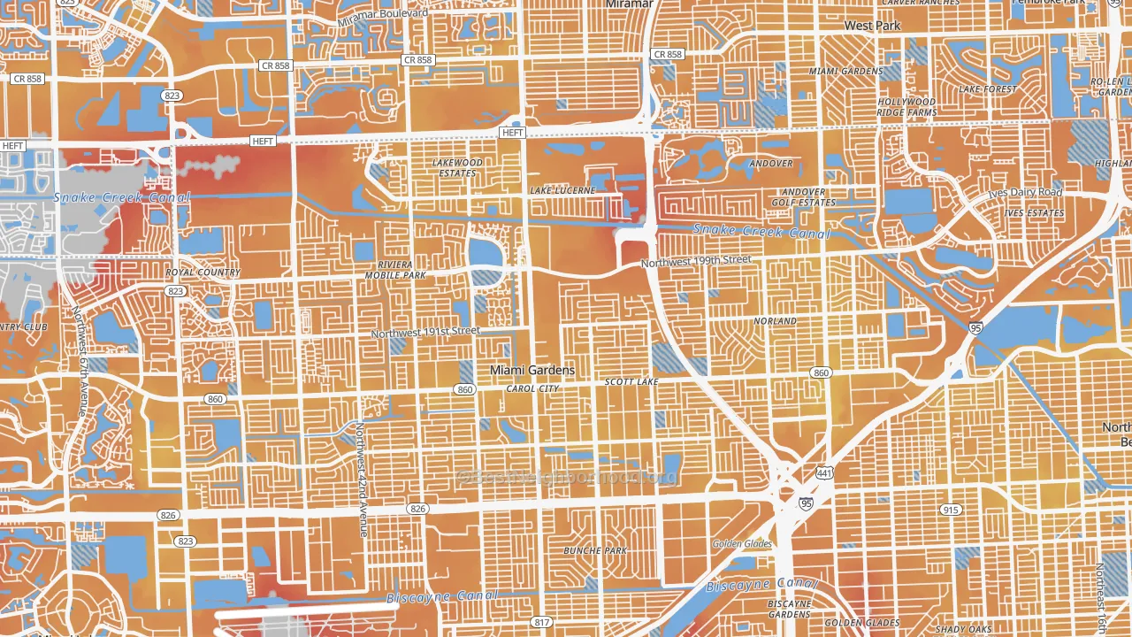 Transit Grade map of Miami Gardens, FL