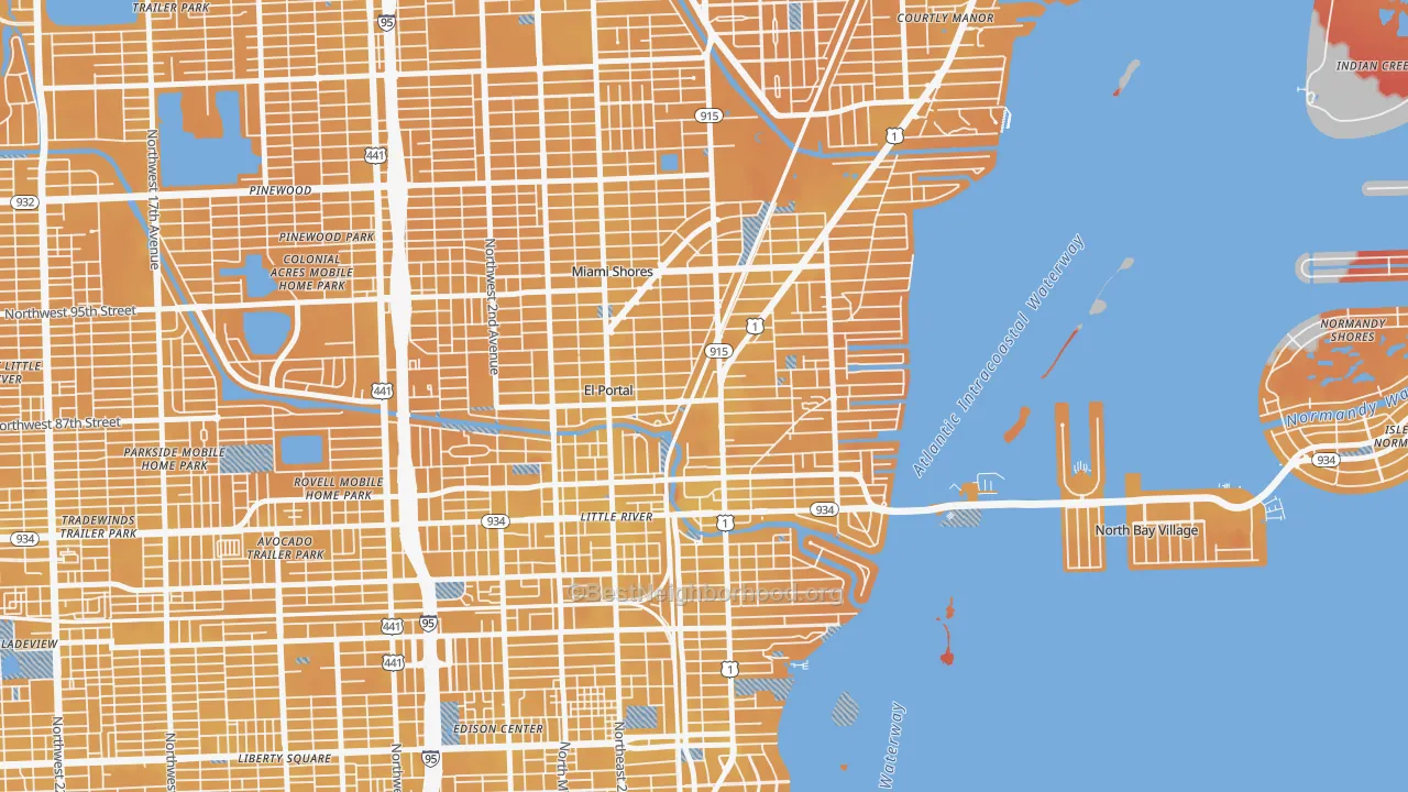 Transit Grade map of Miami Shores, FL