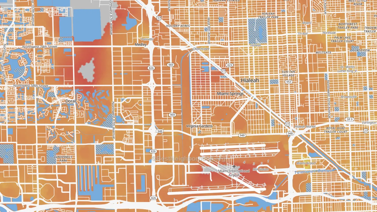 Transit Grade map of Miami Springs, FL