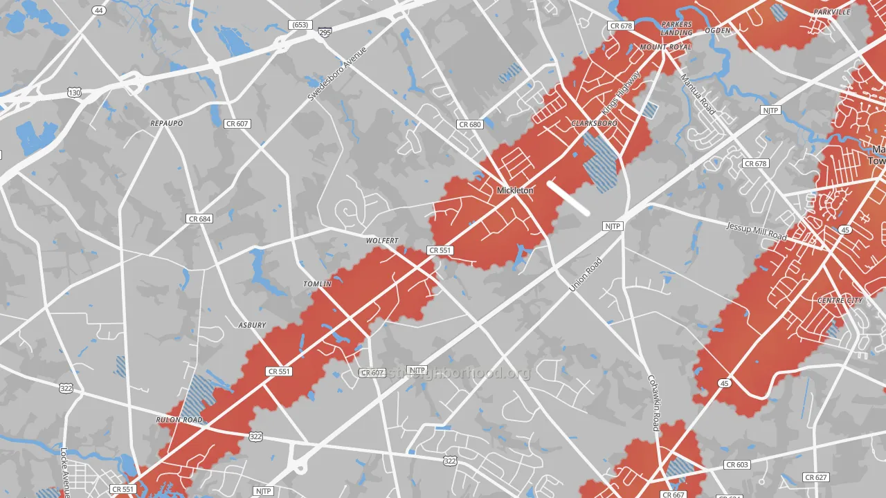 Transit Grade map of Mickleton, NJ