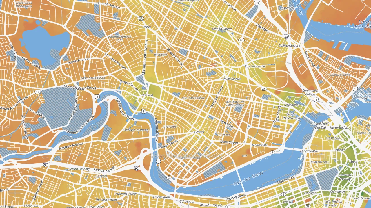 Transit Grade map of Mid-Cambridge, Cambridge, MA