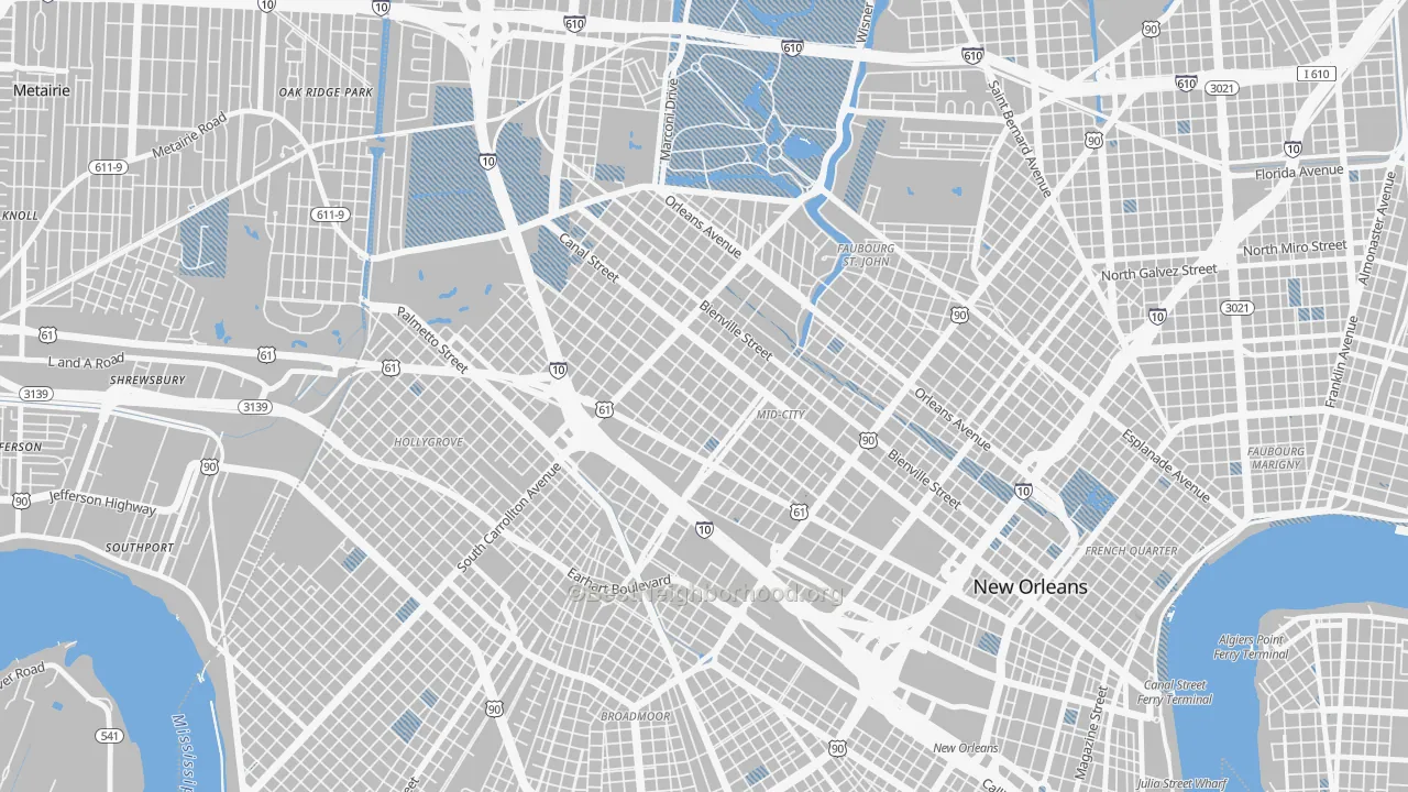 Transit Grade map of Mid-City, New Orleans, LA