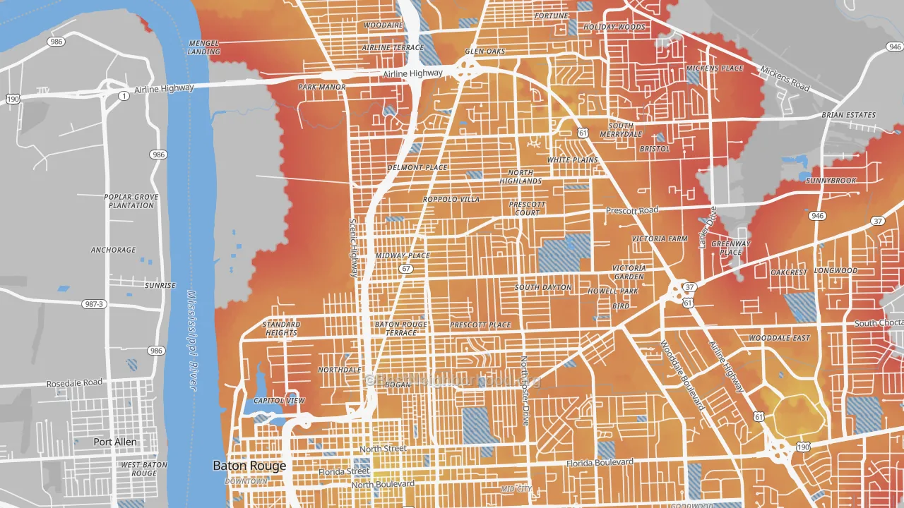 Transit Grade map of Mid City North, Baton Rouge, LA