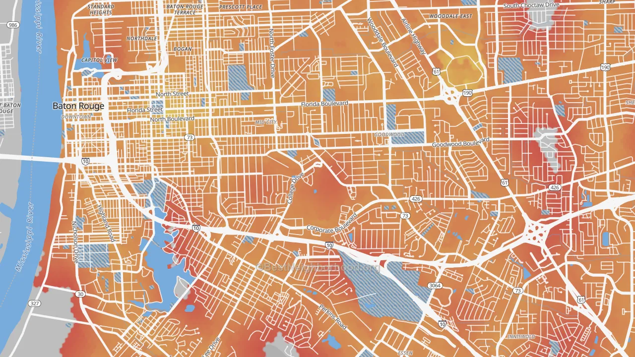 Transit Grade map of Mid City South, Baton Rouge, LA