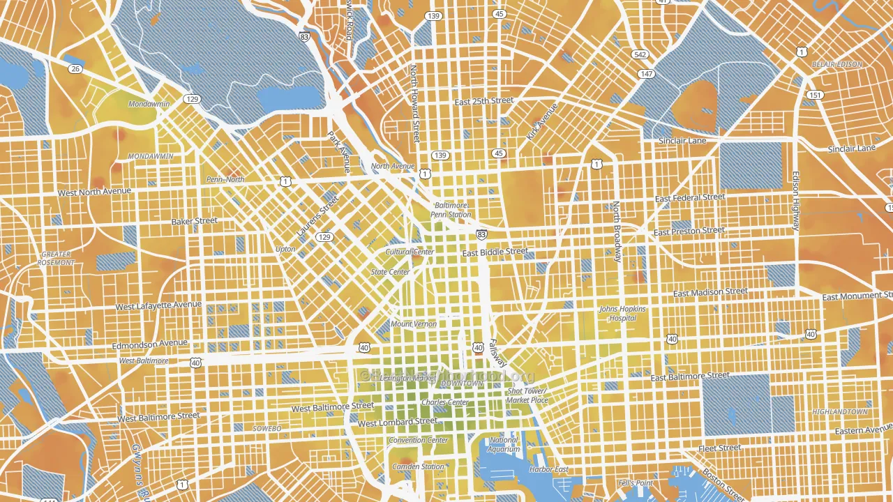 Transit Grade map of Mid-Town Belvedere, Baltimore, MD