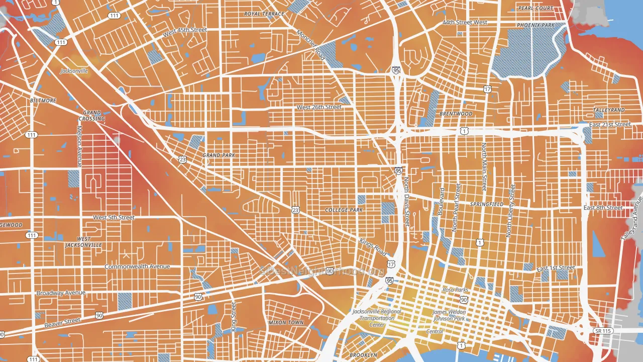 Transit Grade map of Mid-Westside, Jacksonville, FL