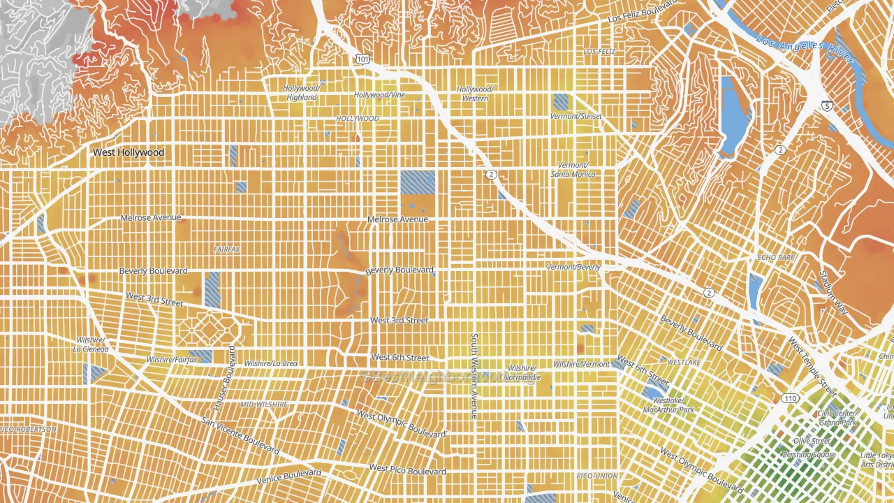 Transit Grade map of Mid Wilshire, Los Angeles, CA