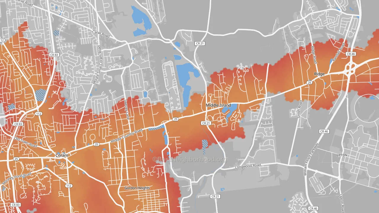 Transit Grade map of Middle Island, NY