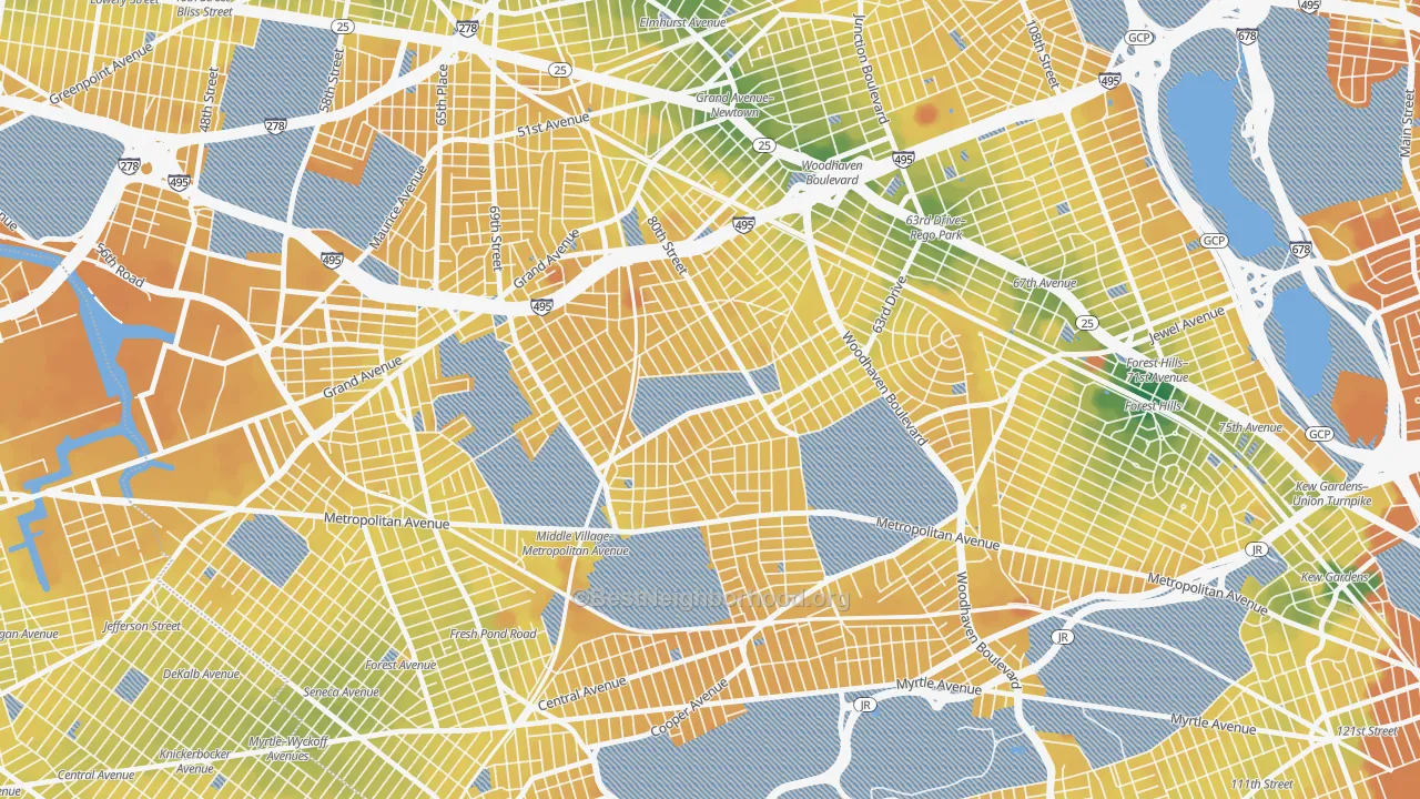 Transit Grade map of Middle Village, Queens, NY
