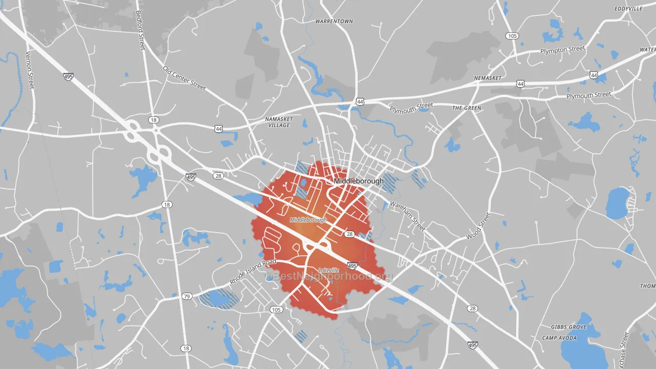 Transit Grade map of Middleborough Center, MA
